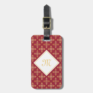 Etiqueta De Bagagem Monograma luxuoso vermelho e Quatre Dourado floral