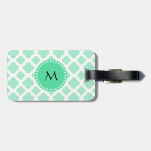 Etiqueta De Bagagem Monograma Magic Mint e White Quatrefoil Padrão