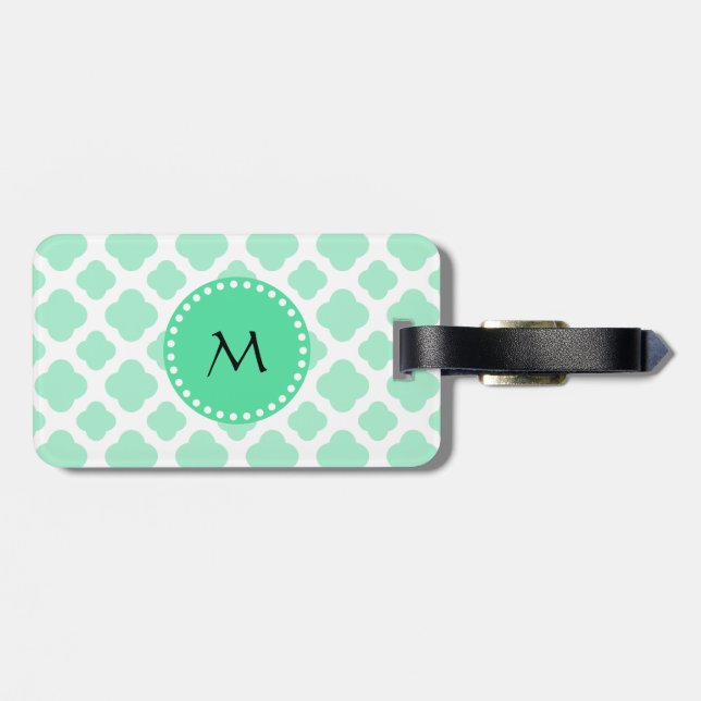 Etiqueta De Bagagem Monograma Magic Mint e White Quatrefoil Padrão (Traseira Horizontal)