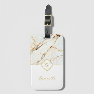 Etiqueta De Bagagem Monograma Marble Elegante White Dourada Bagagem