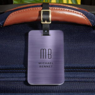 Etiqueta De Bagagem Monograma Metálico Roxo Moderno