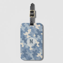 Etiqueta De Bagagem Monograma Militar Azul Camo