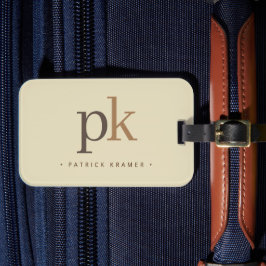 Etiqueta De Bagagem Monograma Minimalista de Tonalidade Khaki Ligeira