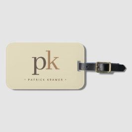 Etiqueta De Bagagem Monograma Minimalista de Tonalidade Khaki Ligeira