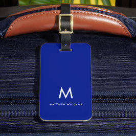 Etiqueta De Bagagem Monograma Mínimo Azul Marinho Moderno Personalizad