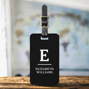 Etiqueta De Bagagem Monograma Mínimo Moderno Branco Preto