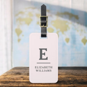 Etiqueta De Bagagem Monograma Mínimo Moderno, Rosa-Esbranquiçado