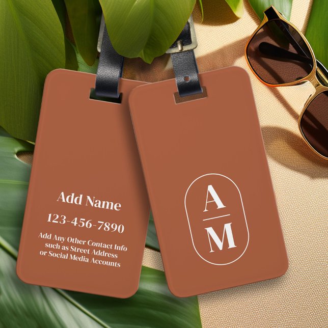 Etiqueta De Bagagem Monograma mínimo moderno - Terra Cotta (Custom Luggage Tag - Personalized Bag Tag)