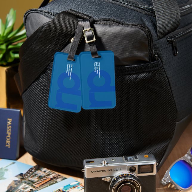 Etiqueta De Bagagem Monograma mínimo Simples de Seaglass Beach Blue (Frente e verso)