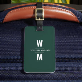 Etiqueta De Bagagem Monograma Mínimo Simples Emerald