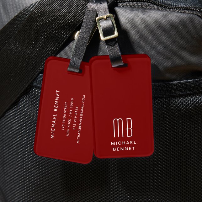 Etiqueta De Bagagem Monograma Moderna Burgundy (Modern Monogram Burgundy Luggage Tag)