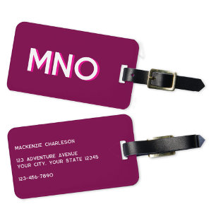 Etiqueta De Bagagem Monograma Moderno Borgonha Rosa Escuro Inicial