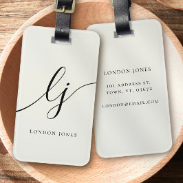 Etiqueta De Bagagem Monograma Moderno Caligrafia Ivory White