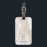 Etiqueta De Bagagem Monograma moderno de dourado branco de mármore bra<br><div class="desc">Etiqueta de bagagem de monograma com monograma de ouro branco moderno</div>