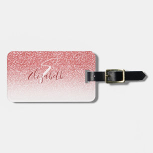 Etiqueta De Bagagem Monograma Moderno de Glitter Dourado Rosa