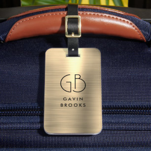 Etiqueta De Bagagem Monograma Moderno Elegante Dourado Metálico de Gla