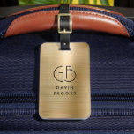 Etiqueta De Bagagem Monograma Moderno Elegante Dourado Metálico de Gla<br><div class="desc">Etiqueta de Saco Metálico Dourado,  Monogramada,  Brugada</div>