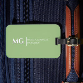 Etiqueta De Bagagem Monograma Moderno Elegante Verde de Moda Estiloso