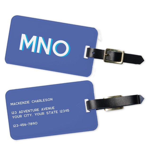 Etiqueta De Bagagem Monograma Moderno Inicial (Simple personalized monogram drop shadow blue luggage tag)