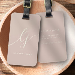 Etiqueta De Bagagem Monograma Moderno - Manuscrito - Coleção Rosa Rosa