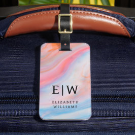 Etiqueta De Bagagem Monograma Moderno Minimalista Padrão Floral Elegan