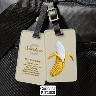 Etiqueta De Bagagem Monograma Moderno Mínimo Nome Crochet Banana