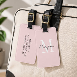 Etiqueta De Bagagem Monograma Moderno Nome Rosa