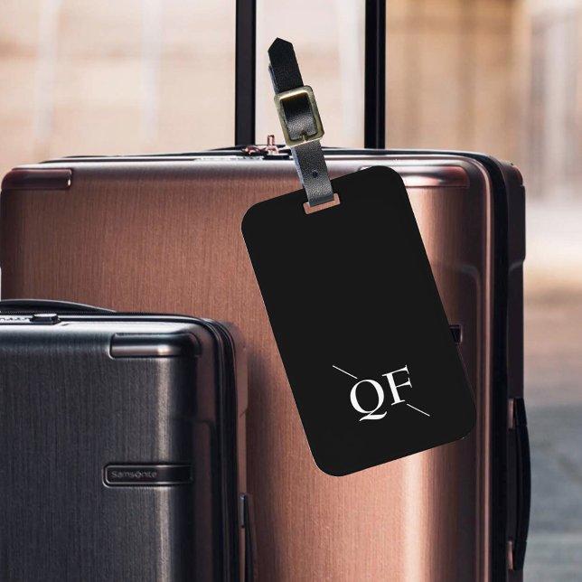 Etiqueta De Bagagem Monograma Moderno Preto e Branco (Criador carregado)