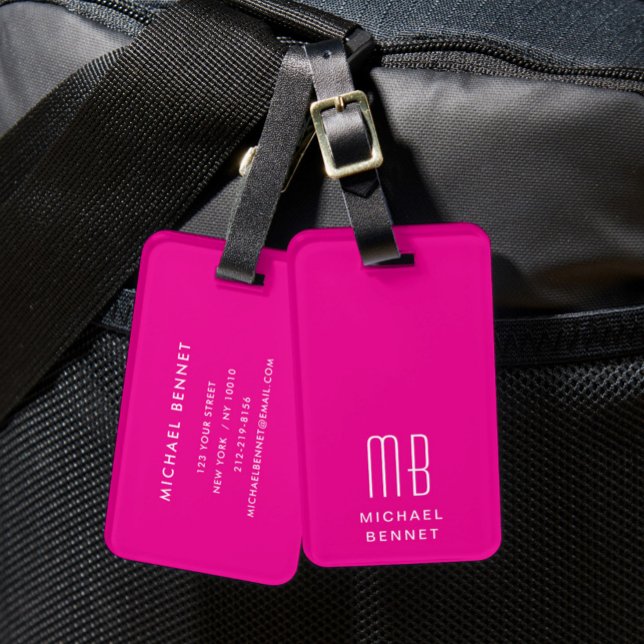 Etiqueta De Bagagem Monograma Moderno Rosa (Modern Monogram Pink Luggage Tag)