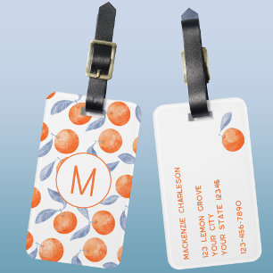 Etiqueta De Bagagem Monograma Monocromático de Laranja em Aquarela Med