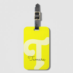 Etiqueta De Bagagem Monograma Neon Amarelo Brilhante Inicial Monograma