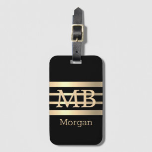 Etiqueta De Bagagem Monograma/Nome 3D a Dourado DIY, Listras Bk/Dourad