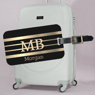 Etiqueta De Bagagem Monograma/Nome 3D a Dourado DIY, Listras Bk/Dourad