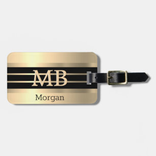 Etiqueta De Bagagem Monograma/Nome Dourado, Black/Dourado Strips em Do