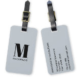 Etiqueta De Bagagem Monograma Nome inicial Pó simples Azul<br><div class="desc">Um monograma minimalista de tipografia moderna,  design a preto em azul em pó,  que pode ser alterado para personalizar.</div>