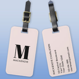 Etiqueta De Bagagem Monograma Nome Inicial Simples - Cor-de-rosa