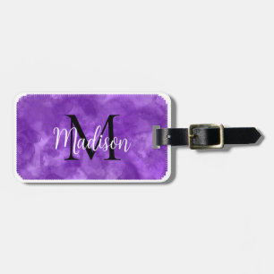 Etiqueta De Bagagem Monograma Nome Personalizado Inicial Purple Waterc