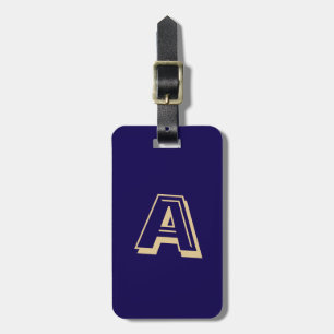 Etiqueta De Bagagem Monograma Personalizado Azul e Dourado