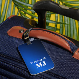 Etiqueta De Bagagem Monograma Personalizado Azul Ousado