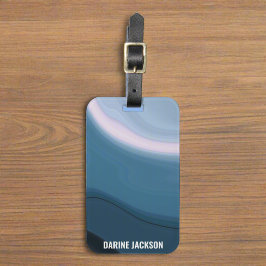 Etiqueta De Bagagem Monograma Personalizado Blue Watercolor Oceano