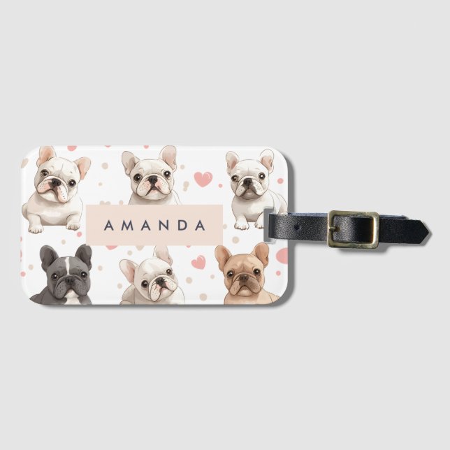 Etiqueta De Bagagem Monograma Personalizado Buldogue Francês Adorável (Frente Horizontal)