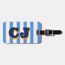 Etiqueta De Bagagem Monograma Personalizado com Listra Azul, Inicial P