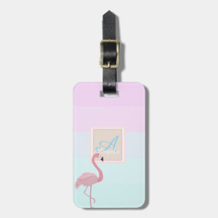 Etiqueta De Bagagem Monograma-Personalizado com Ombre Flamingo Cor-De-