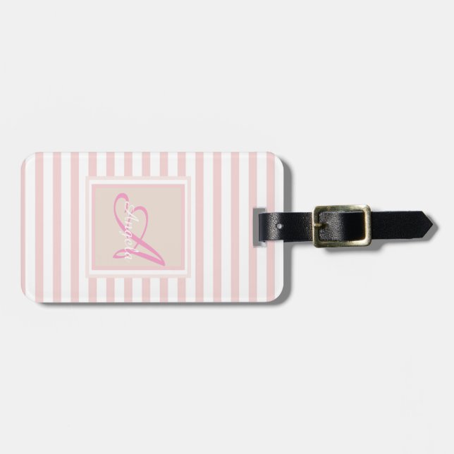 Etiqueta De Bagagem Monograma-Personalizado com Stripe Rosa Girassol (Frente Horizontal)
