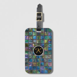 Etiqueta De Bagagem Monograma Personalizado de Azulejos Aqua Glamoroso