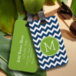 Etiqueta De Bagagem Monograma Personalizado de Chevrons Azul e Verde l<br><div class="desc">Um design de pré-disquete em cores frescas e alegres. Se precisar ajustar os monogramas,  clique no botão personalizar e faça alterações.</div>