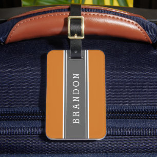 Etiqueta De Bagagem Monograma Personalizado de Faixa de Rubi Laranja Q