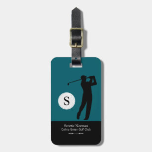 Etiqueta De Bagagem Monograma Personalizado de Golfe Azul-Teal Escuro