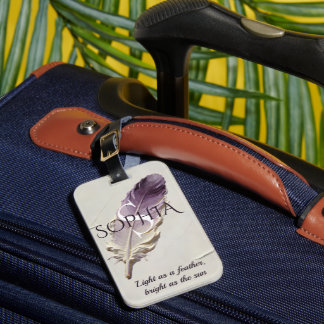 Etiqueta De Bagagem Monograma Personalizado de Pena Roxa com Nome