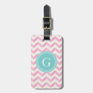 Etiqueta De Bagagem Monograma Personalizado do Chic Pastel Rosa & Mint